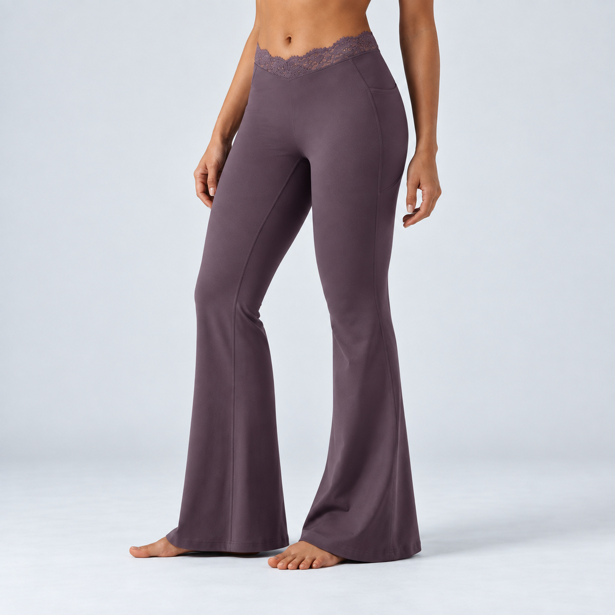 Liftiva LaceContour Flare Pants - Night's Purple - three-quarter front view