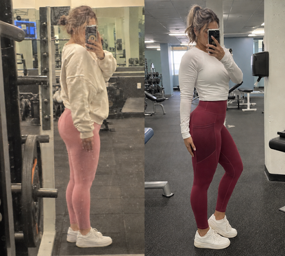 CurveLift sculpting leggings in Red Plum – casual gym lifestyle view