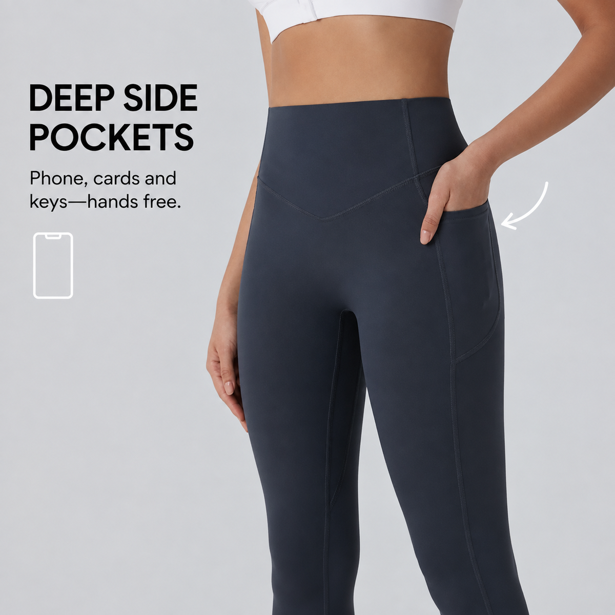 CurveLift Sculpt+ deep side pockets for phone cards and keys