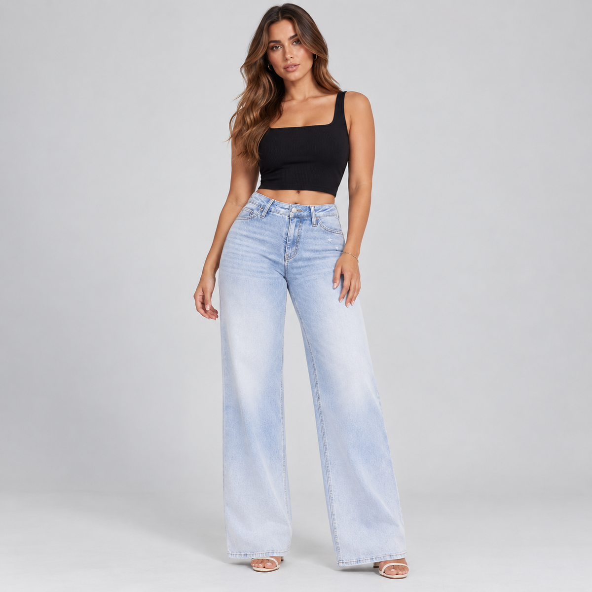 Liftiva BBL Stretch Wide-Leg Jeans front hero view in light blue