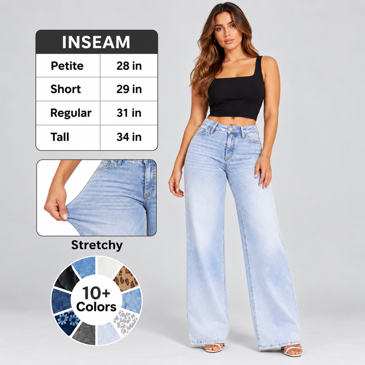 Liftiva BBL jeans Petite Short Regular Tall inseam guide