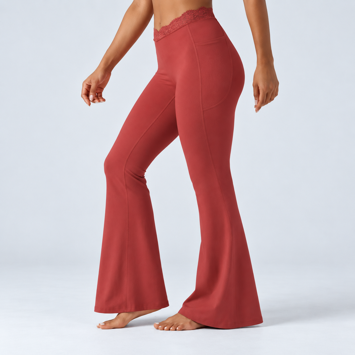 Liftiva LaceContour Flare Pants - Aura Orange - three-quarter front view