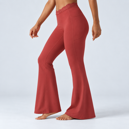 Liftiva LaceContour Flare Pants - Aura Orange - three-quarter front view