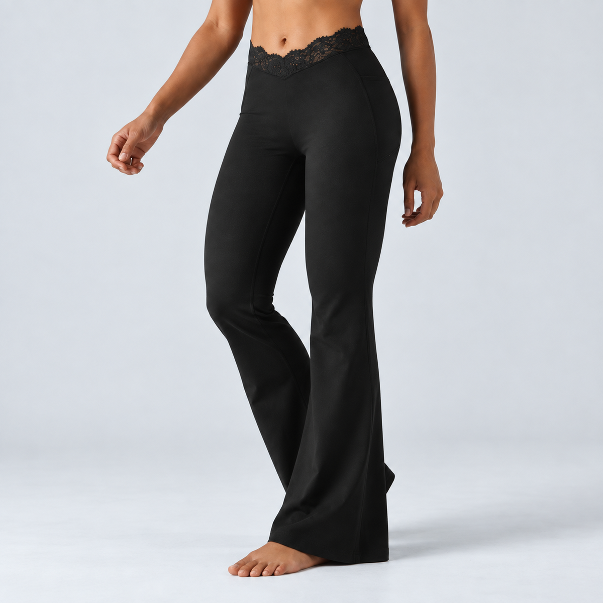 Liftiva LaceContour Flare Pants - Black - three-quarter pants view