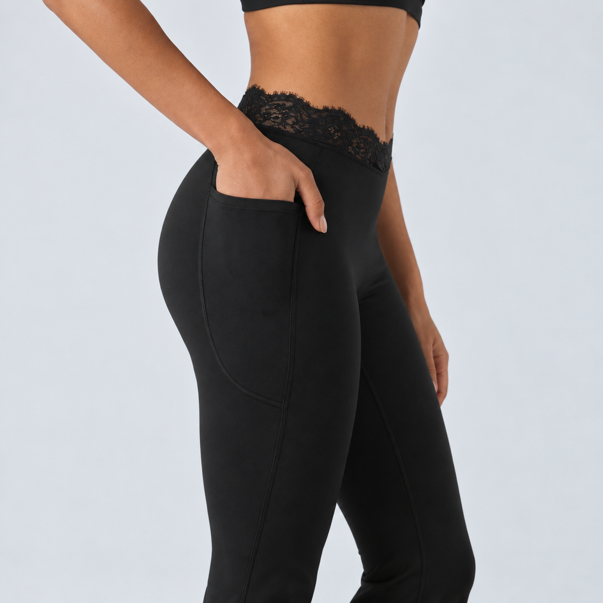 Liftiva LaceContour Flare Pants - Black - side pocket detail