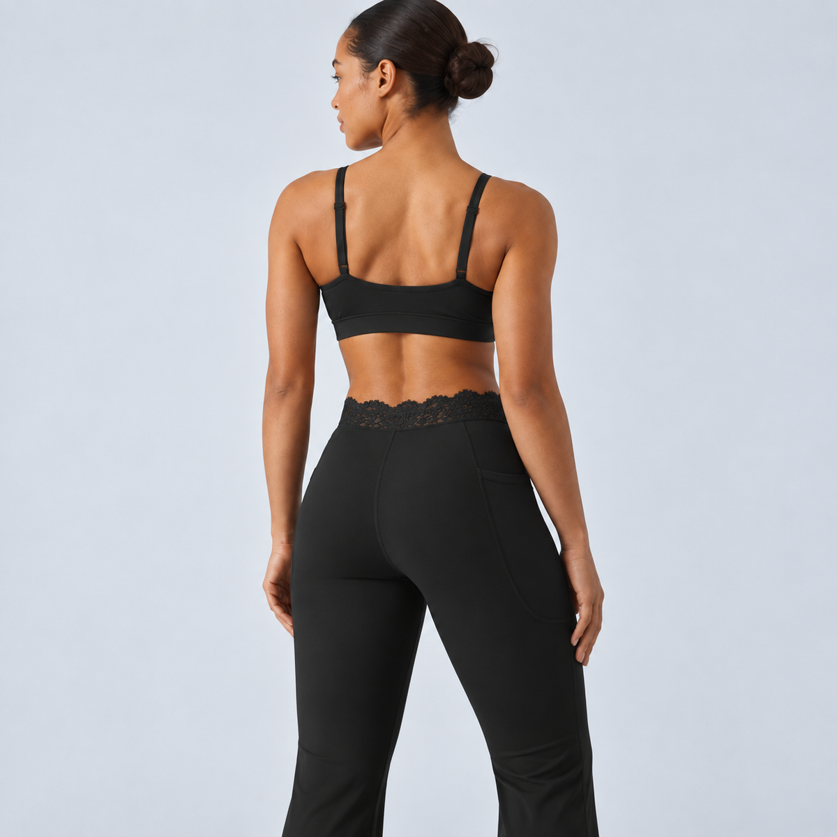 Liftiva LaceContour Flare Pants - Black - rear waistband and seams