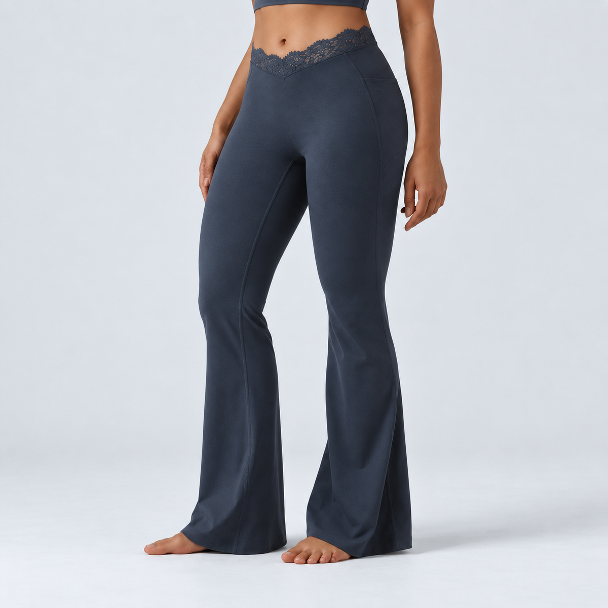 Liftiva LaceContour Flare Pants - Carbon - three-quarter front view