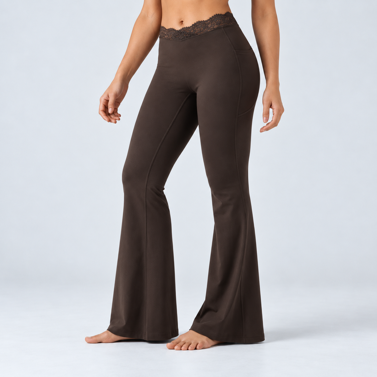 Liftiva LaceContour Flare Pants - Hot Fudge - three-quarter front view