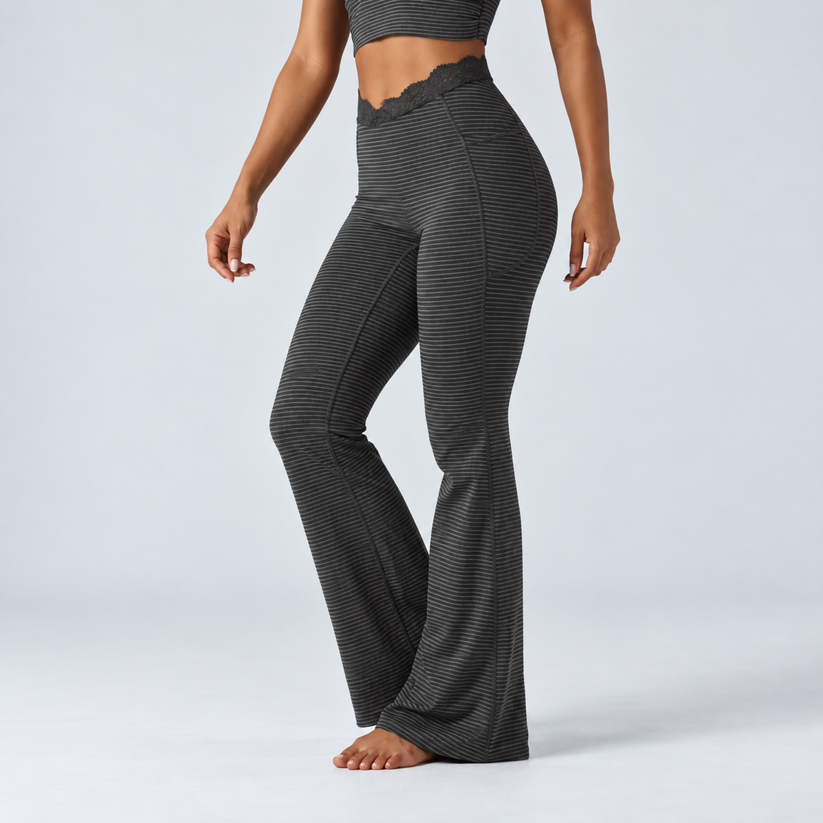Liftiva LaceContour Flare Pants - Steel Stripe - three-quarter front view