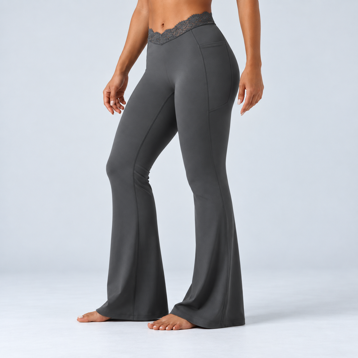 Liftiva LaceContour Flare Pants - Volcanic Ash - three-quarter front view