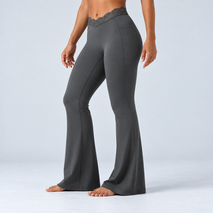 Liftiva LaceContour Flare Pants - Volcanic Ash - three-quarter front view