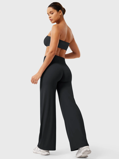 Liftiva black high-waisted straight-leg yoga pants three-quarter back view