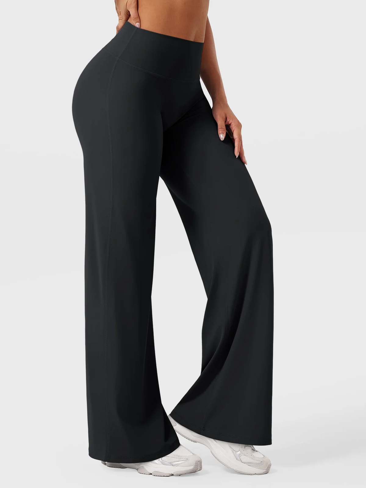 Liftiva black straight-leg yoga pants waistband and leg detail